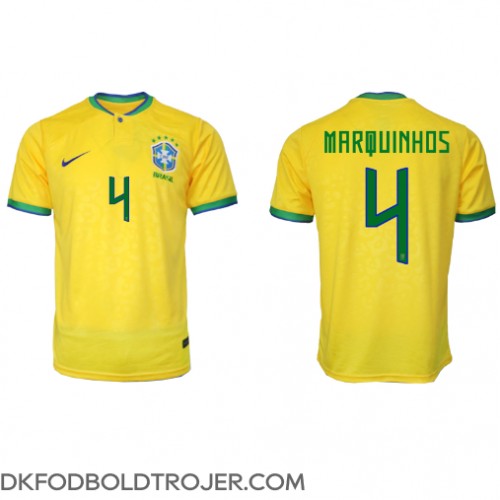 Billige Brasilien Marquinhos #4 Hjemmebane Fodboldtrøjer VM 2022 Kortærmet